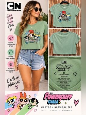 Cartoon Network Powerpuff Girls Mint Green Short Sleeve Tee NEW M